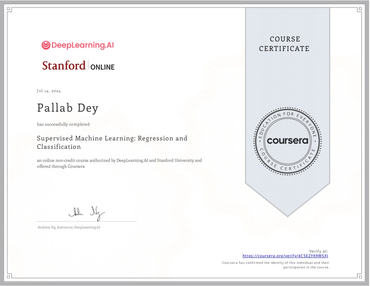 Supervised Machine Learning Certificate